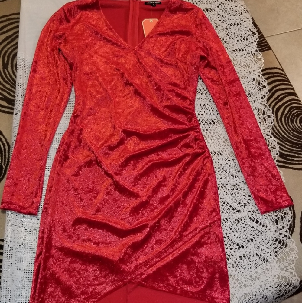 Red velvet asymmetrical dress